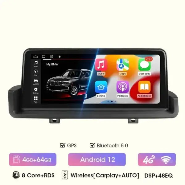 Écran BMW E90 10,25 pouces vue de face, dalle Android 12 installée