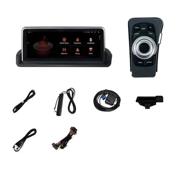 BMW E90 molette de contrôle vue de face, écran CarPlay installé
