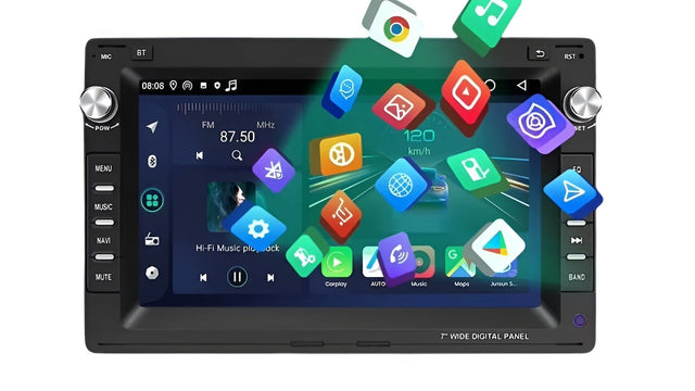 Autoradio CarPlay Volkswagen Transporter T5 et Multivan, écran 7 pouces avec boutons et deux molettes