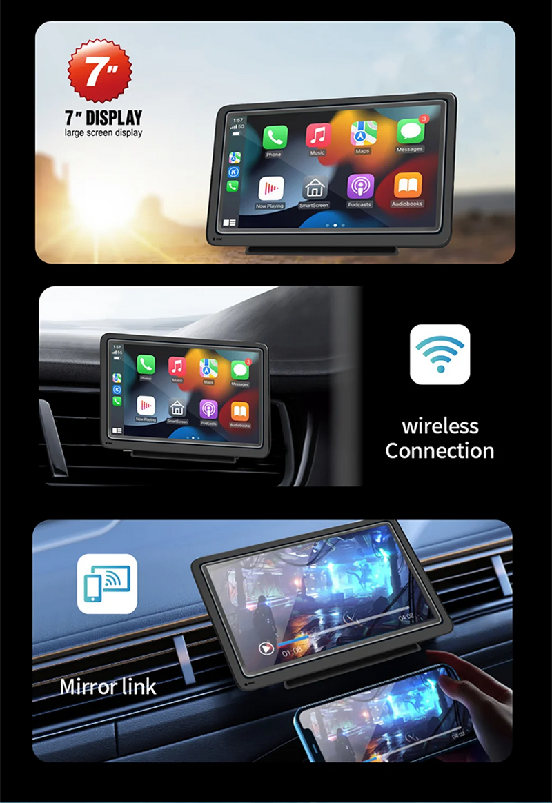 Écran CarPlay Portable Universel 7 Pouces – Sans Fil ou Filaire, Mirror Link, vue 8