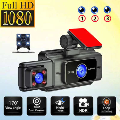 Dashcam voiture 3 caméras WiFi – Vision intérieure + nuit + G-Sensor