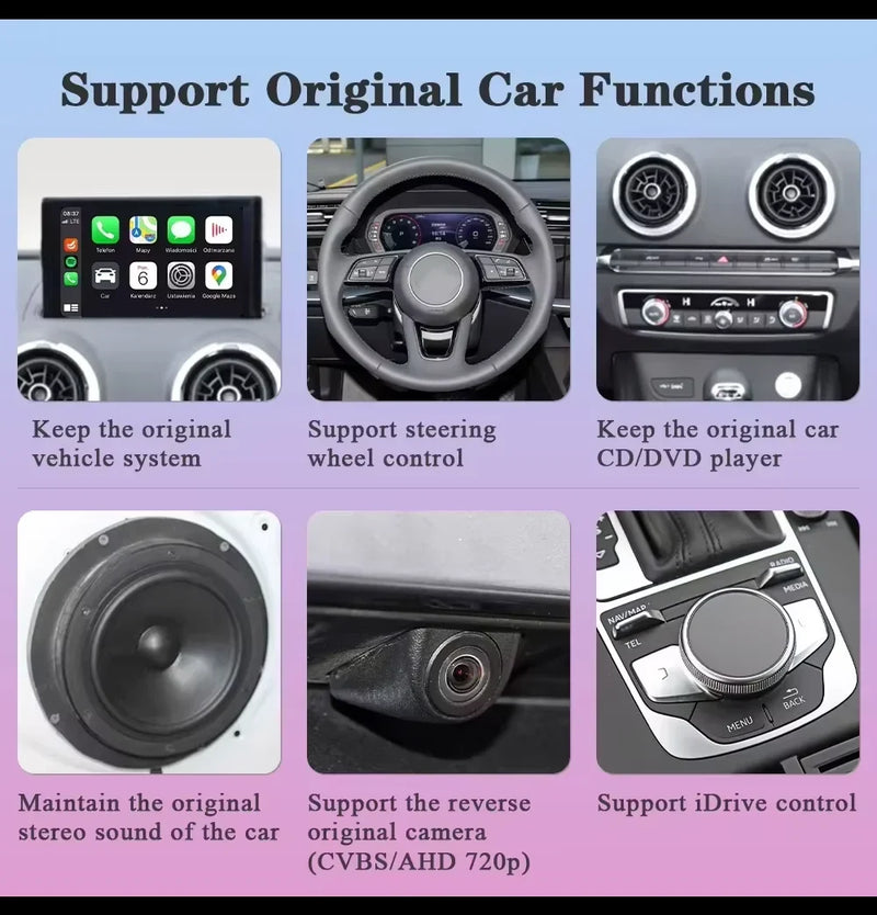 Boîtier CarPlay Audi A3 A4 A5 Q7 (2013-2018) – MMI sans fil, 3 tailles d'écran, vue 4