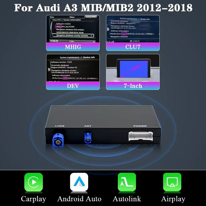 Boîtier CarPlay Audi A3 A4 A5 Q7 (2013-2018) – MMI sans fil, 3 tailles d'écran, vue 7