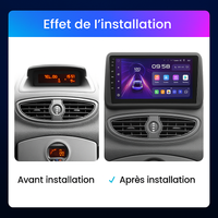 Autoradio CarPlay installé dans la console de la Renault Clio 3, avant et après le montage
