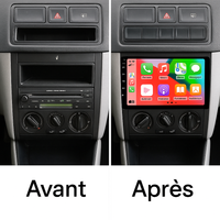 Tableau de bord de Volkswagen Golf 4 avant et après le montage d'un autoradio CarPlay, vue 2