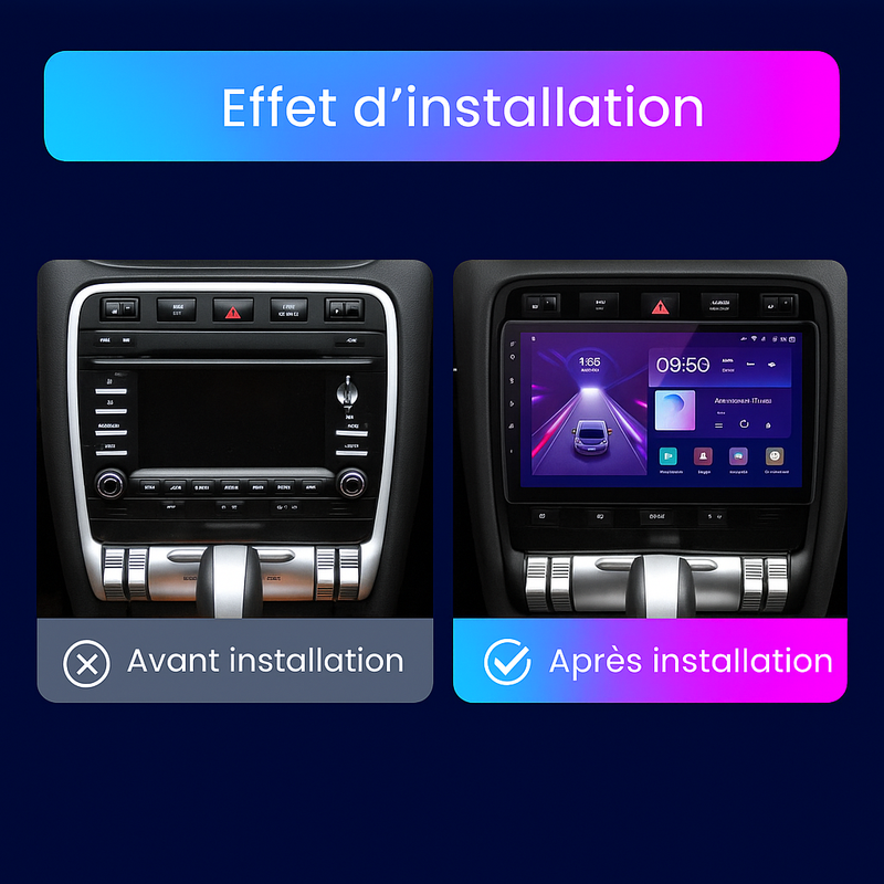 Autoradio Porsche Cayenne 9PA – Android 12 QLED, 6+128 Go, CarPlay sans fil, DSP 30 EQ
