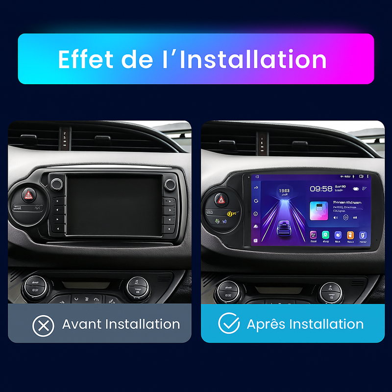 autoradio yaris 3 2012-2017 écran QLED CarPlay sans fil + 6 Go RAM