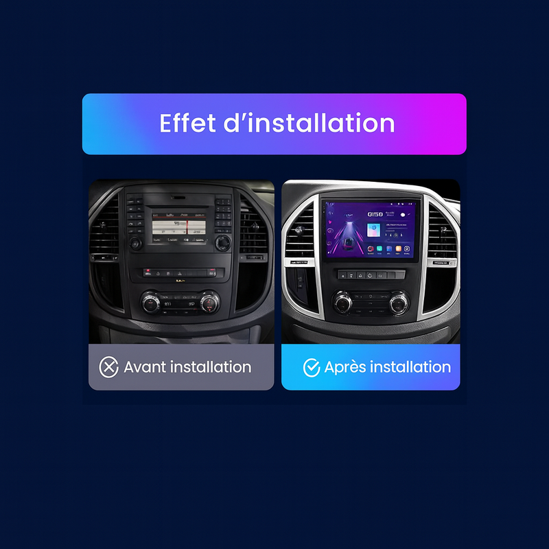 Autoradio 2 Din Mercedes Vito 2014-2020 – Écran tactile HD, CarPlay sans fil et GPS intégré