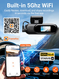 Dashcam Mini 4K Wi-Fi 5 GHz – Avant 4K et Arrière 1080P, Annonces Vocales, vue 4