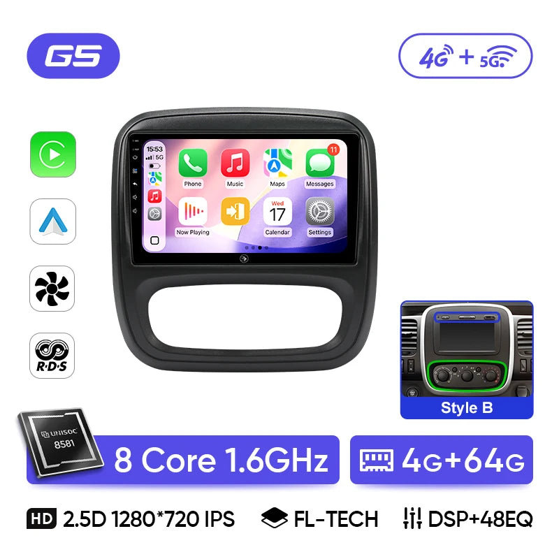 Autoradio CarPlay Renault Trafic 3 et Opel Vivaro B (2014-2018) – Écran 9 pouces, sans fil, vue 11