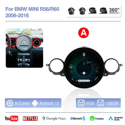 MINI Cooper R56 R60 Autoradio Android 15 CarPlay GPS