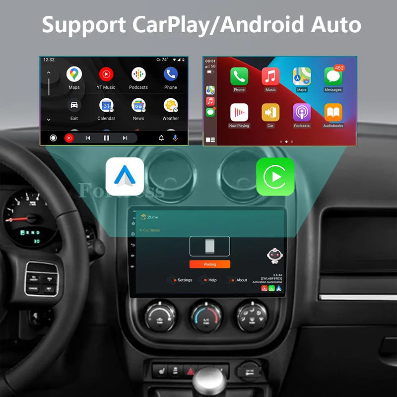 Autoradio CarPlay Jeep Compass et Patriot (2010-2016) – Écran QLED, sans fil, vue 2