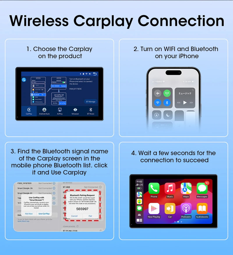 Écran CarPlay Universel Sans Fil 7, 8 ou 9 Pouces – Support Magnétique et Ventouse, vue 15