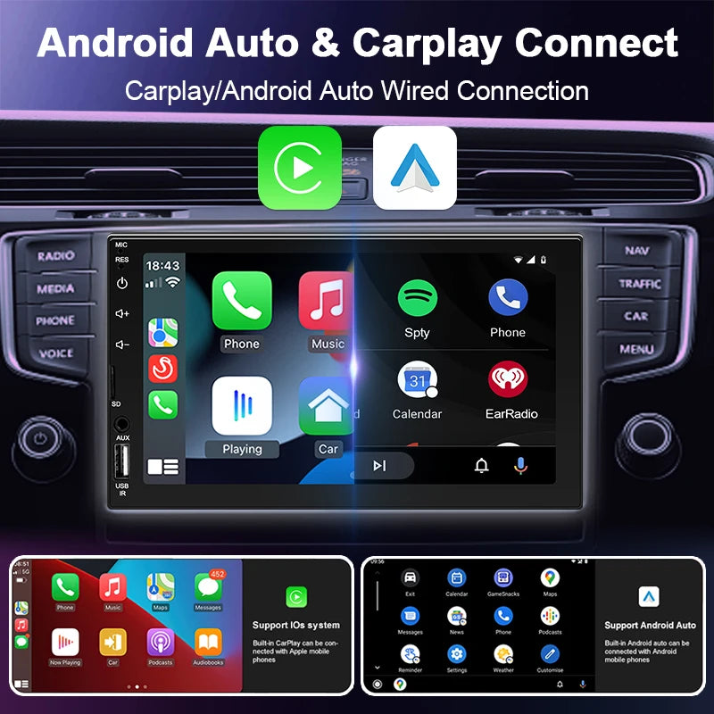 Autoradio CarPlay 1 DIN Universel – Écran 7 Pouces, Filaire, Télécommande, vue 2