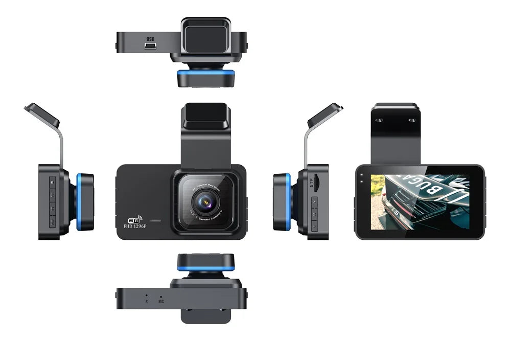 Caméra voiture intérieure 2K WiFi – Double objectif avant arrière, vision nocturne, surveillance 24h + carte SD 32 Go