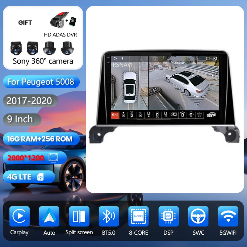 Autoradio CarPlay Peugeot 3008 et 5008 (2017-2020) – Écran 9 pouces, Android 16, vue 12