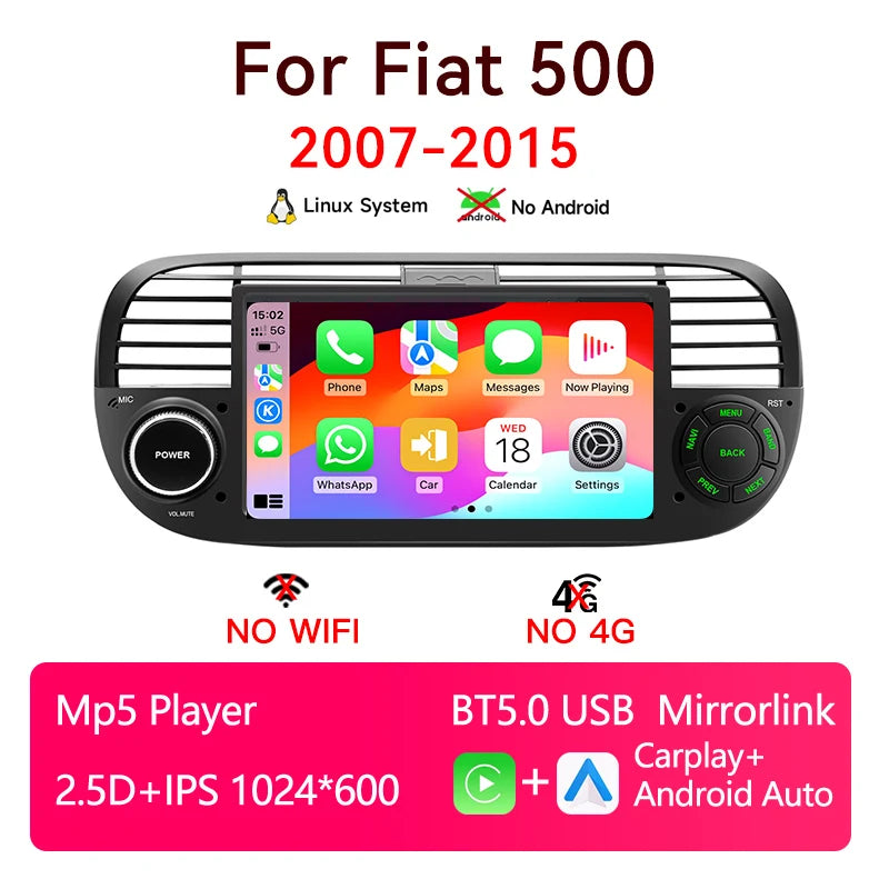 Autoradio CarPlay Fiat 500 (2007-2015) – Écran 7 pouces, sans fil, vue 10