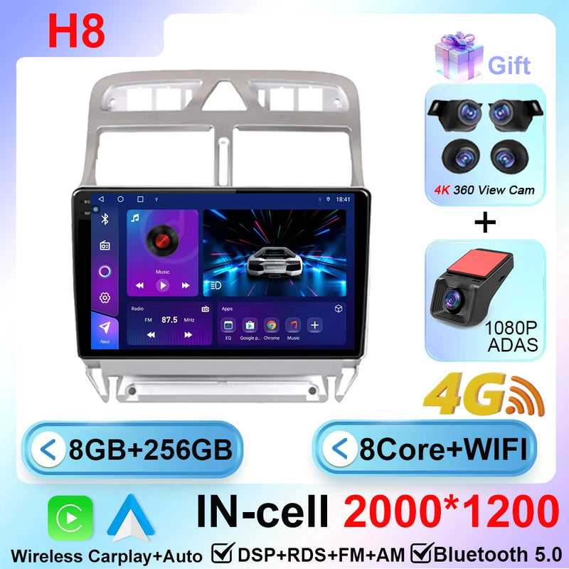 Autoradio CarPlay Peugeot 307 SW et CC (2002-2013) – Écran 9 pouces, Android 16, vue 8