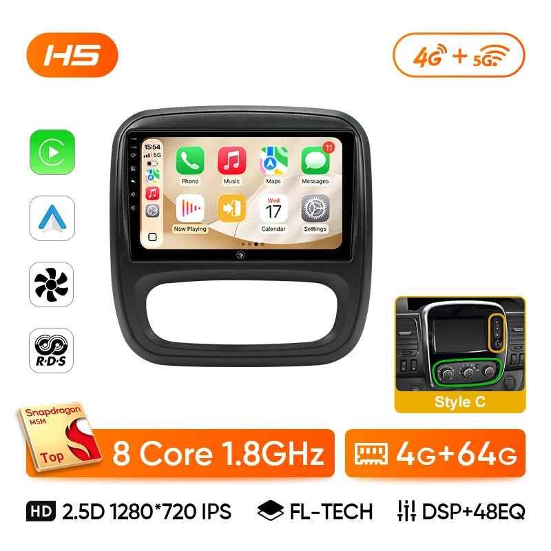 Autoradio CarPlay Renault Trafic 3 et Opel Vivaro B (2014-2018) – Écran 9 pouces, sans fil, vue 30