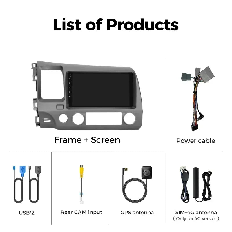 Autoradio CarPlay Honda Civic 8 (2005-2011) – Écran 9 pouces, sans fil, vue 2