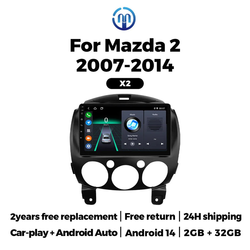 Autoradio CarPlay Mazda 2 (2007-2014) – Écran 9 pouces sans fil, Android 14, 2 Go + 32 Go, vue 2