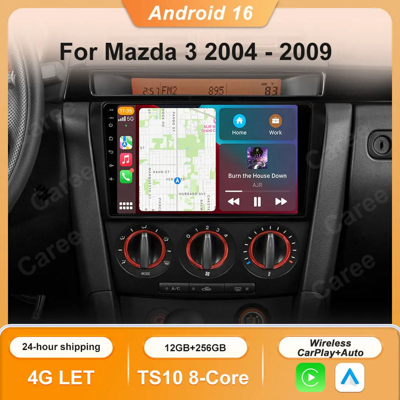 Autoradio CarPlay Mazda 3 (2004-2009) – Écran 9 pouces sans fil, 4G, jusqu'à 12 Go + 256 Go