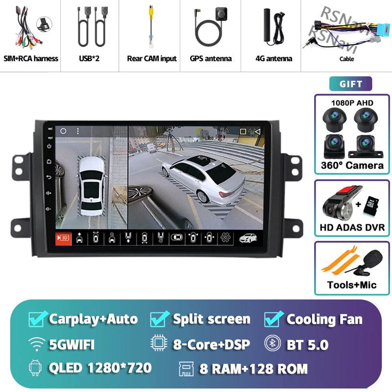 Autoradio CarPlay Suzuki SX4 (2006-2013) – Écran 9 pouces sans fil, jusqu'à 12 Go + 256 Go, vue 34