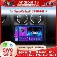 Autoradio CarPlay Nissan Qashqai J10 (2006-2013) – Écran 9 pouces, option écran 2K, jusqu'à 12 Go + 256 Go