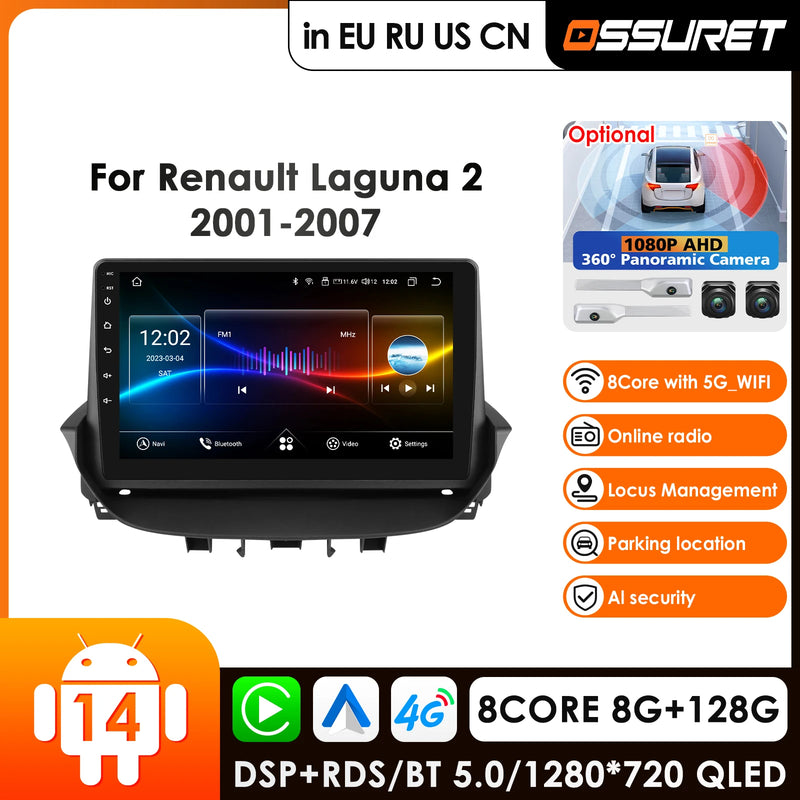 Autoradio CarPlay Renault Laguna 2 (2001-2007) – Écran 9 pouces, sans fil