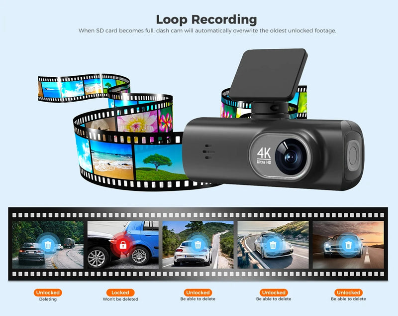 Dashcam 4K Wi-Fi Double Caméra – Écran 1,47 Pouce, GPS en Option, Kit Parking 24 h, vue 11