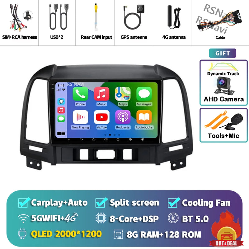 Autoradio CarPlay Hyundai Santa Fe 2 (2006-2012) – Écran 9 pouces, jusqu'à 16 Go + 512 Go, vue 29