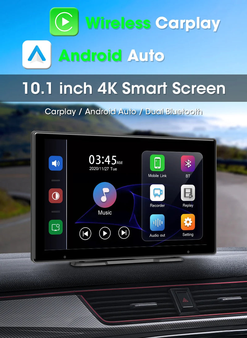 Écran CarPlay Portable 10,1 Pouces – Sans Fil, Dashcam 4K en Option, vue 8
