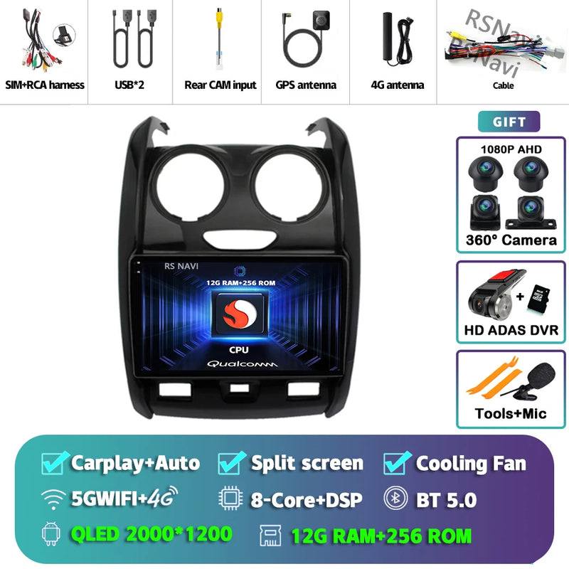 Autoradio CarPlay Dacia Duster (2015-2021) – Écran 9 pouces, Android 16, jusqu'à 16 Go + 512 Go, vue 24