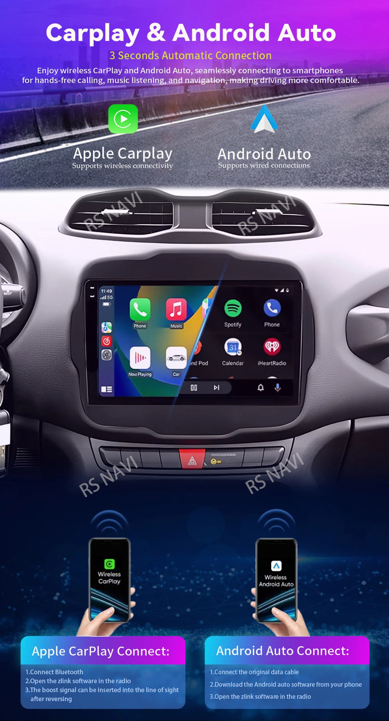 Autoradio CarPlay Jeep Renegade (2016-2020) – Écran 9 pouces, jusqu'à 16 Go + 512 Go, vue 12