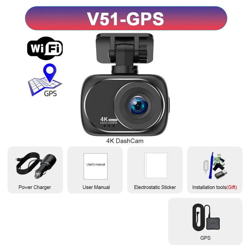 Dashcam 4K Avant et Arrière 4K – Écran 2 Pouces, Wi-Fi, GPS en Option, vue 24