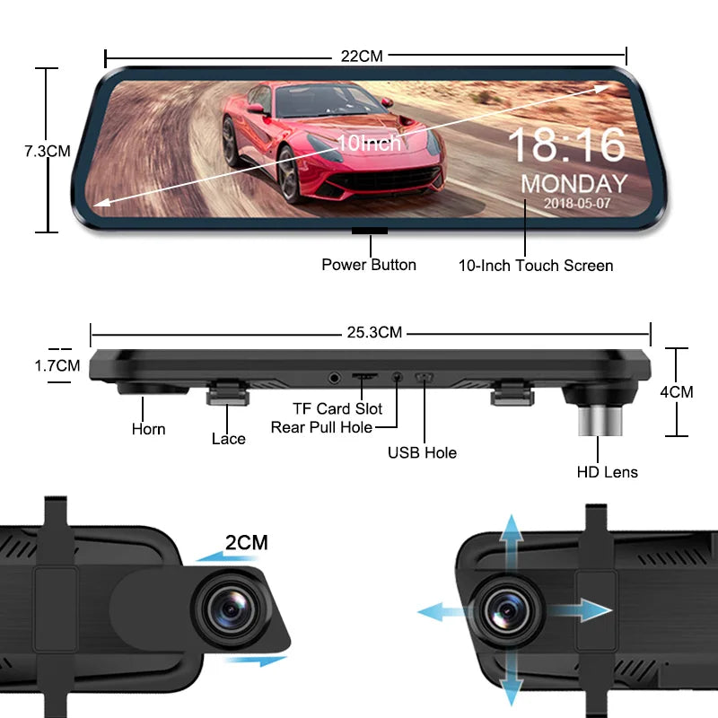 Rétroviseur Caméra Tactile 10 Pouces – Double Caméra 1080P, Mode Parking, vue 6