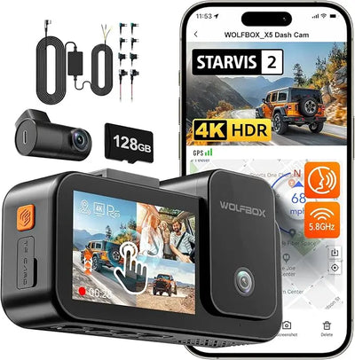 Caméra embarquée 4K triple vision – Miroir tactile GPS WiFi + SD 128 Go + hardwire