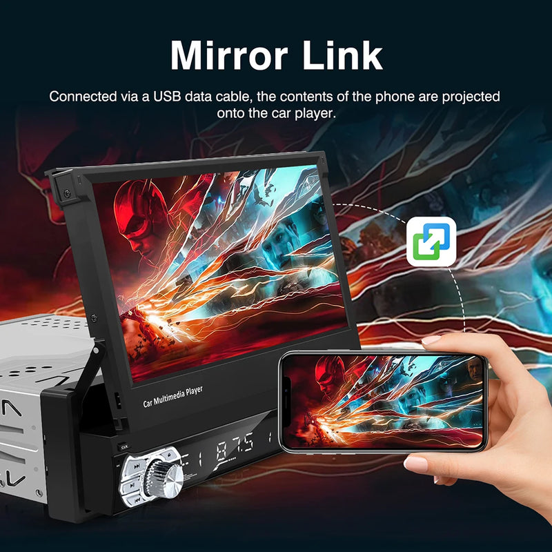 Autoradio CarPlay 1 DIN Universel – Écran Rétractable 7 Pouces, Filaire, vue 4