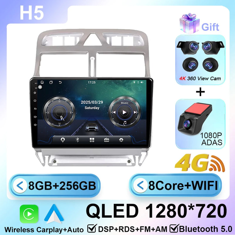 Autoradio CarPlay Peugeot 307 SW et CC (2002-2013) – Écran 9 pouces, Android 16, vue 12