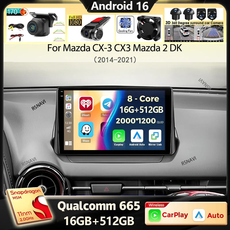 Autoradio CarPlay Mazda CX-3 (2014-2021) – Écran 9 pouces, jusqu'à 16 Go + 512 Go