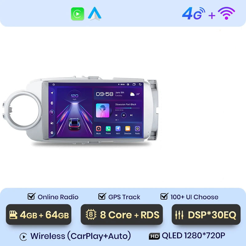 carplay toyota yaris 3 2012-2017 écran QLED HD + CarPlay sans fil