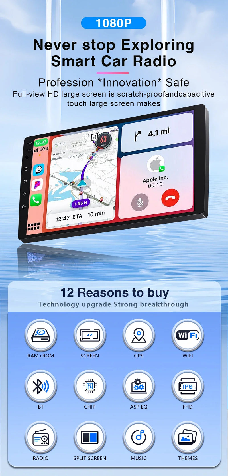 Autoradio CarPlay Renault Kangoo (2008-2018) – Écran 9 pouces, option écran 2K, jusqu'à 12 Go + 256 Go, vue 9