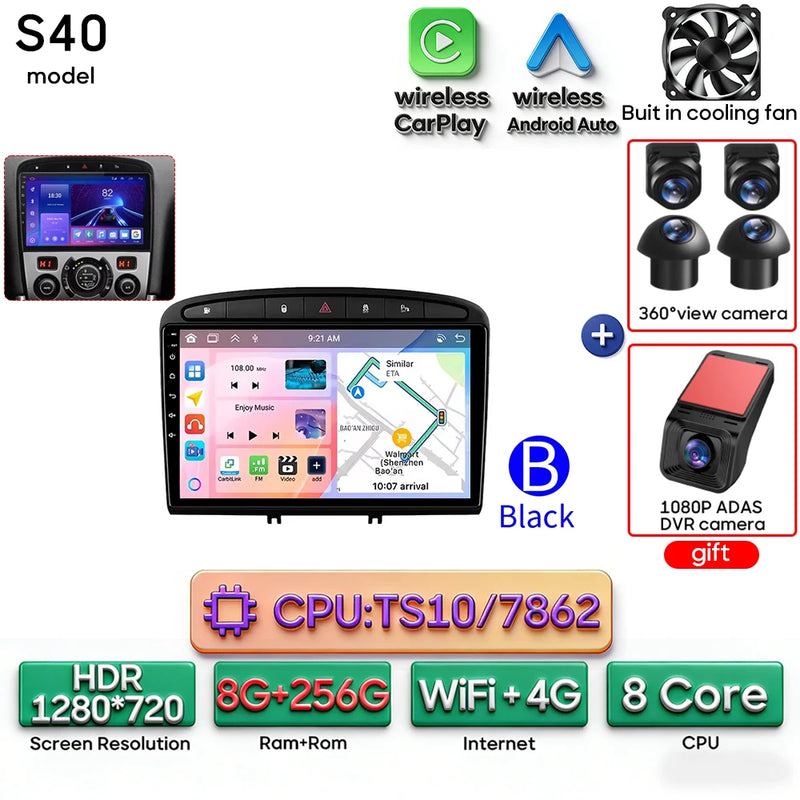 Autoradio CarPlay Peugeot 308, RCZ et 408 – Écran 9 pouces, Android 16, vue 30