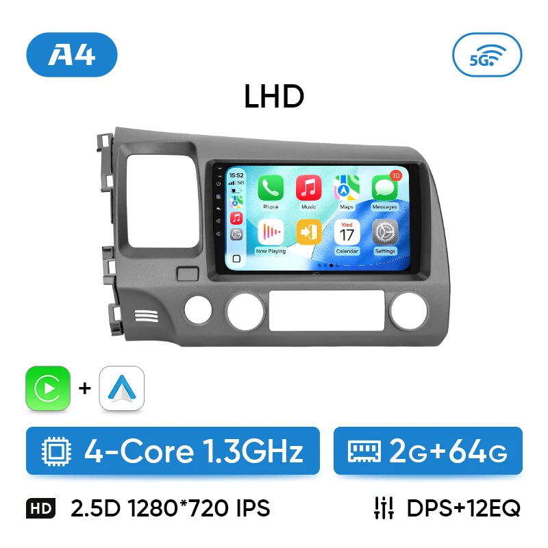 Autoradio CarPlay Honda Civic 8 (2005-2011) – Écran 9 pouces, sans fil, vue 11