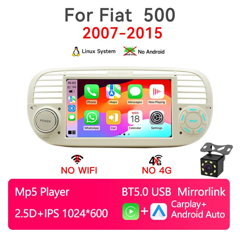 Autoradio CarPlay Fiat 500 (2007-2015) – Écran 7 pouces, sans fil, vue 7