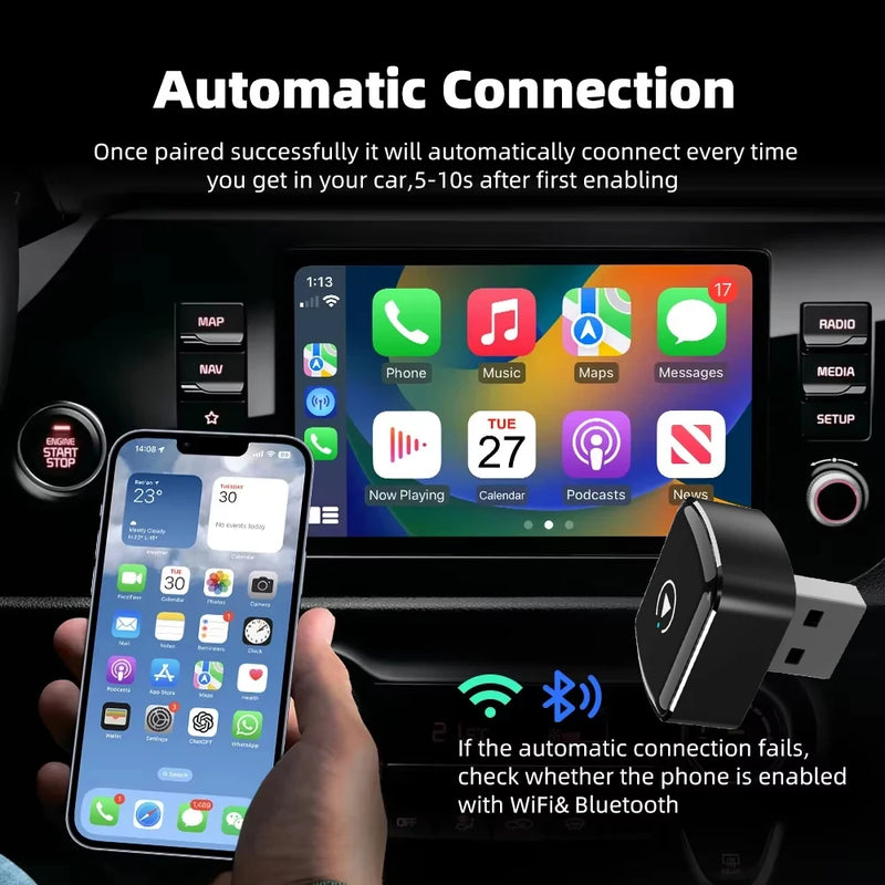 Adaptateur CarPlay Sans Fil USB 2 en 1 – 7 Modèles au Choix, Bluetooth 5.4, Wi-Fi 5,8 GHz, vue 6
