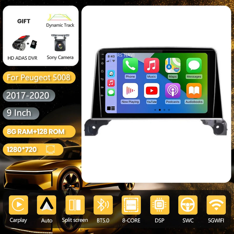 Autoradio CarPlay Peugeot 3008 et 5008 (2017-2020) – Écran 9 pouces, Android 16, vue 17