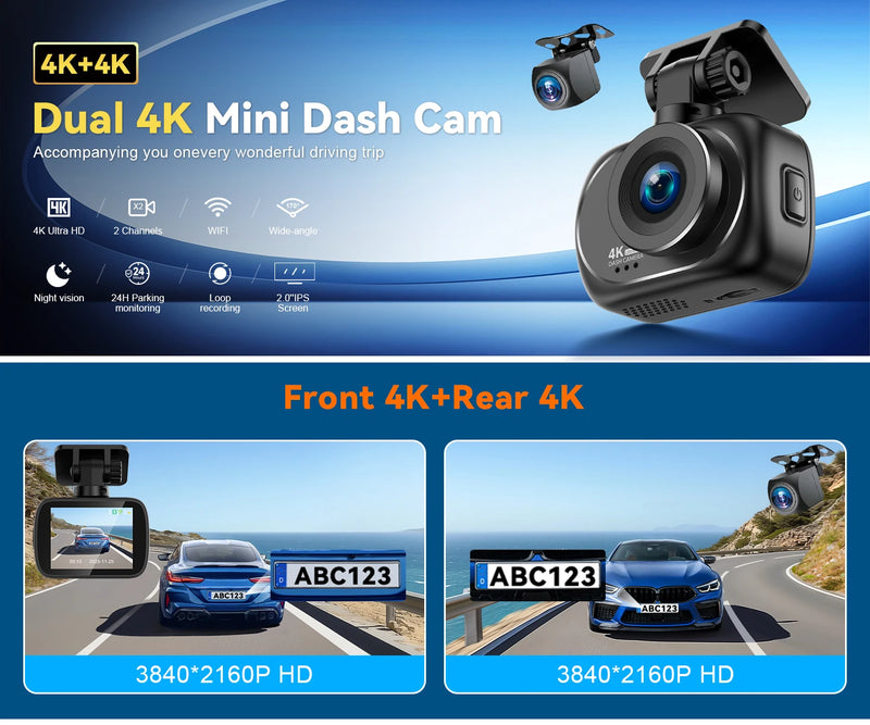 Dashcam 4K Avant et Arrière 4K – Écran 2 Pouces, Wi-Fi, GPS en Option, vue 7