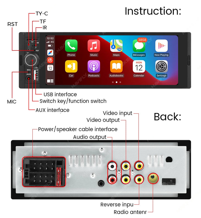 Autoradio 1 DIN CarPlay Universel 6,86 Pouces – Filaire ou Sans Fil, Bluetooth, vue 30
