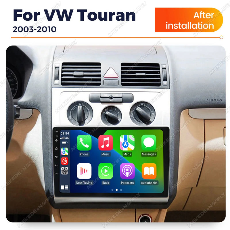 Autoradio CarPlay Volkswagen Touran 1 (2003-2010) – Écran 10 pouces, cadre noir ou argent, vue 2